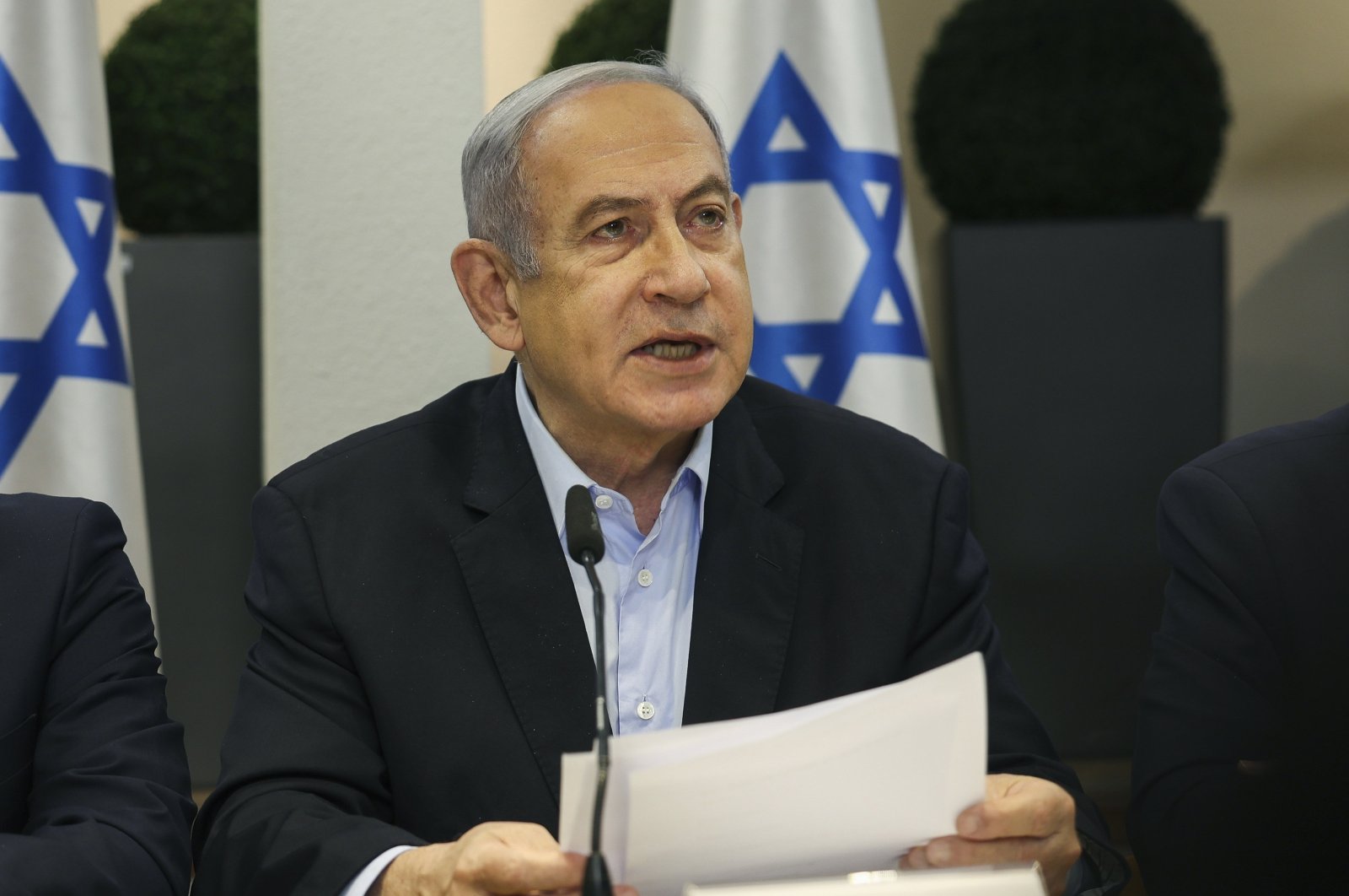 Israeli Prime Minister Benjamin Netanyahu speaks at a weekly cabinet meeting, Tel Aviv, Israel, Jan. 7, 2024. (EPA Photo)