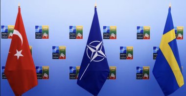 Turkish, NATO and Swedish flags stand on the day of a meeting between President Recep Tayyip Erdoğan and Swedish Prime Minister Ulf Kristersson on the eve of a NATO summit, in Vilnius, Lithuania, July 10, 2023. (Reuters Photo)