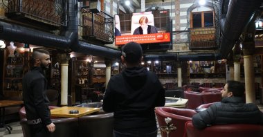 Palestinians watch a live stream from the ICJ in The Hague regarding South Africa's Gaza genocide case against Israel, Jenin, Palestine, Jan. 26, 2024. (EPA Photo)