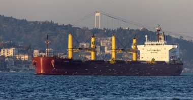Zante, a cargo vessel carrying Ukrainian grain, transits the Bosporus, in Istanbul, Türkiye, Nov. 2, 2022. (Reuters Photo)