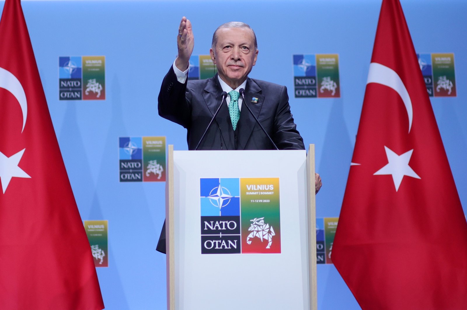 President Recep Tayyip Erdoğan attends a news conference during the NATO summit in Vilnius, Lithuania, July 12, 2023. (EPA Photo)