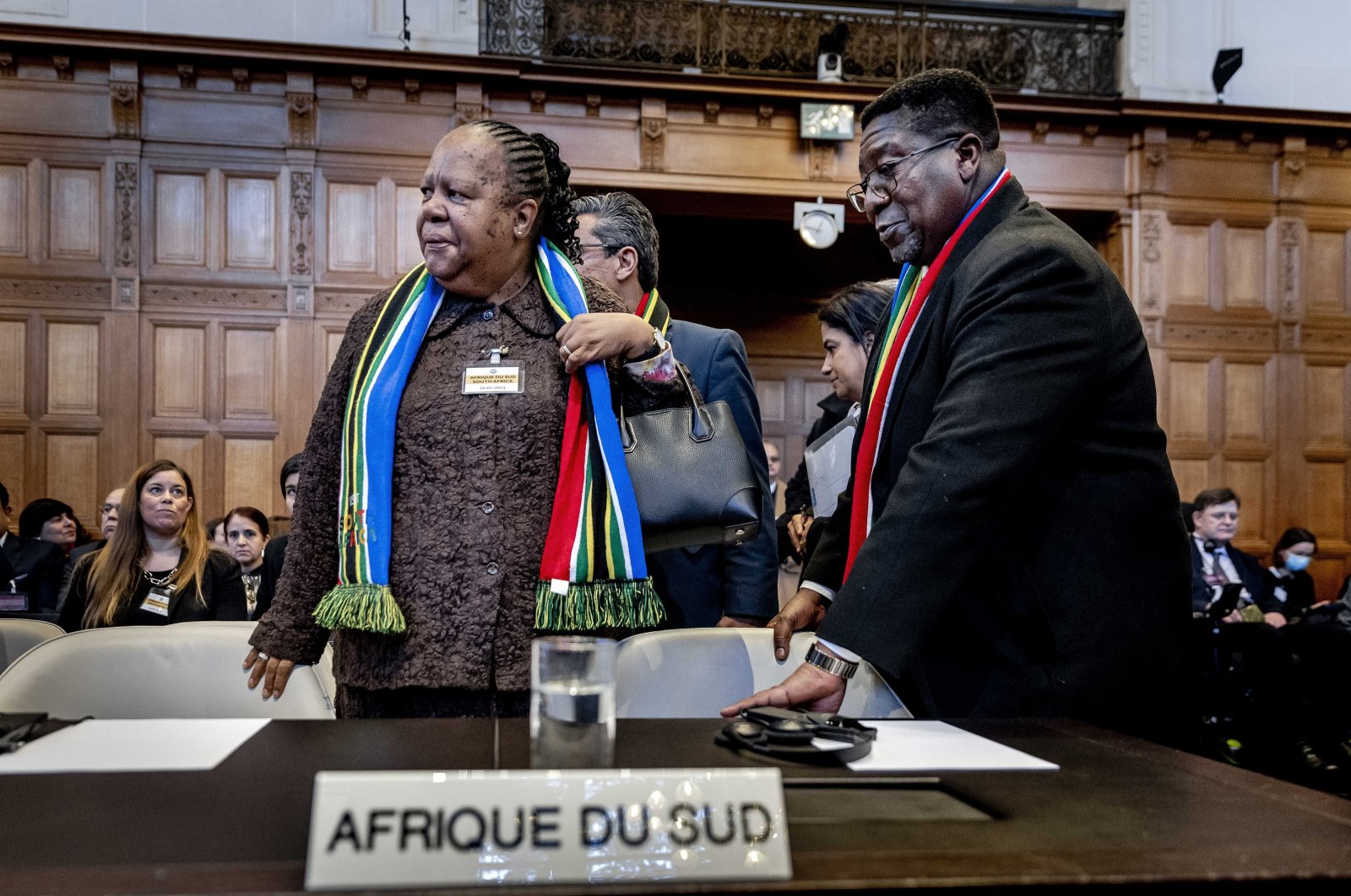 South African Foreign Minister Naledi Pandor and Vusimuzi Madonsela, the South African Ambassador to the Netherlands, during a ruling by the International Court of Justice (ICJ) in The Hague, Jan. 26, 2024. (EPA Photo)