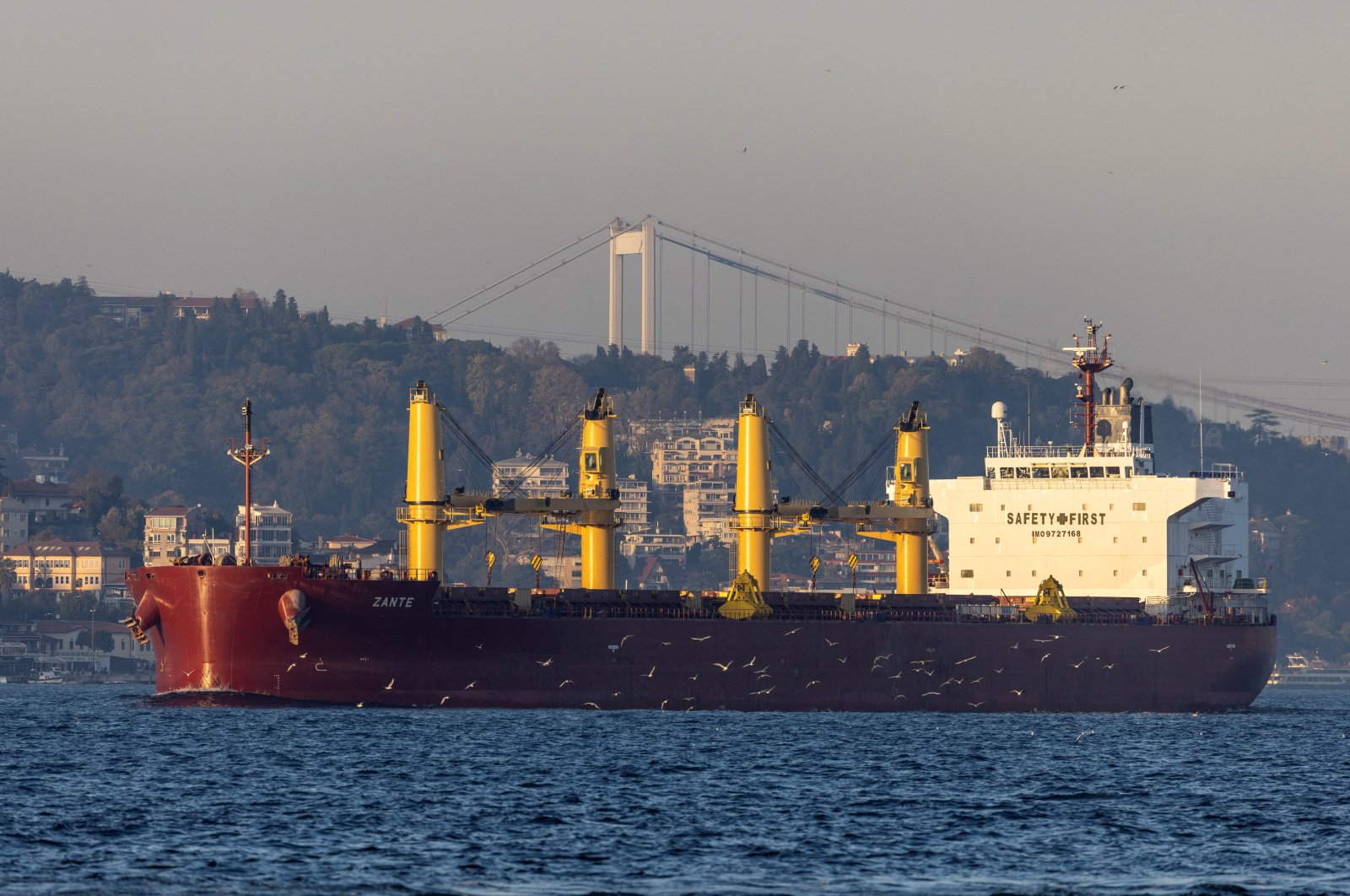 Zante, a cargo vessel carrying Ukrainian grain, transits the Bosporus, in Istanbul, Türkiye, Nov. 2, 2022. (Reuters Photo)