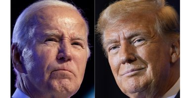 This combo image shows President Joe Biden (L), Jan. 5, 2024, and Republican presidential candidate former President Donald Trump, Jan. 19, 2024. (AP Photo)