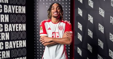 French defender Sacha Boey poses in a Bayern Munich shirt, Munich, Germany, Jan. 28, 2024. (IHA Photo)