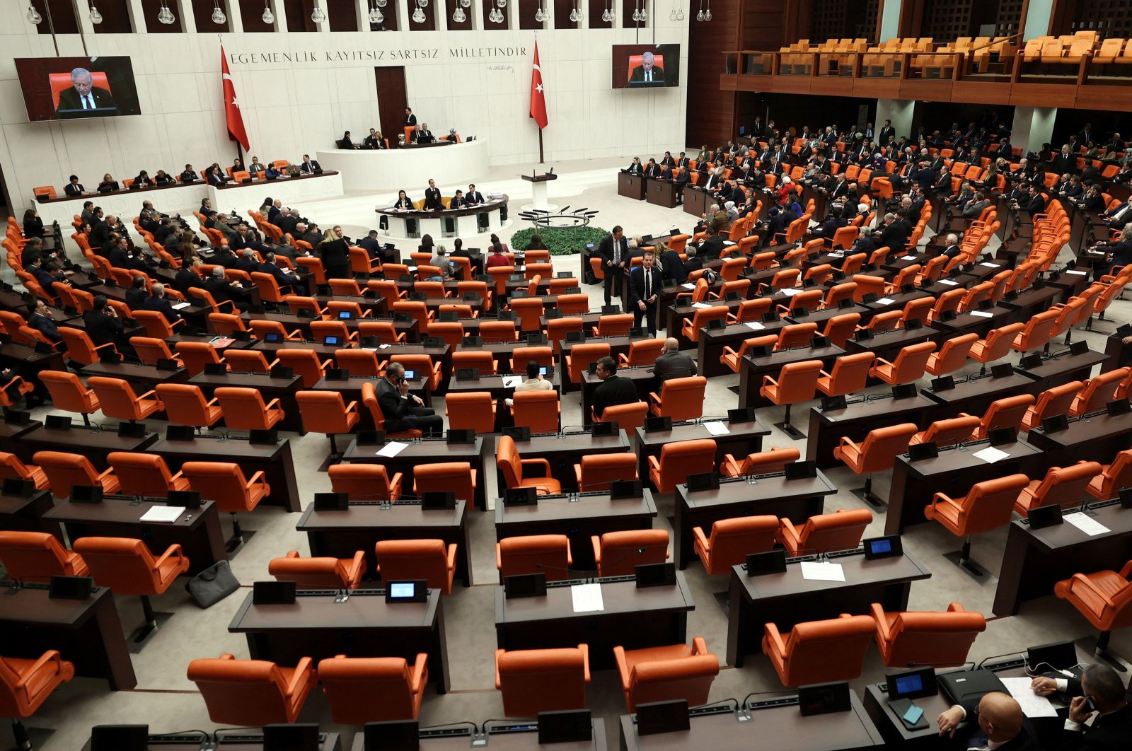 Lawmakers attend a session before voting on a bill regarding Sweden&#039;s accession to NATO at the Turkish Parliament, Ankara, Türkiye, Jan. 23, 2024. (AFP Photo)