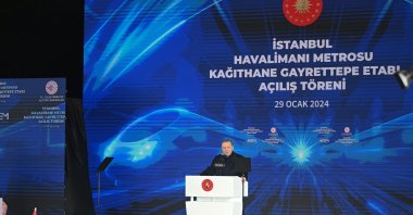 President Recep Tayyip Erdoğan address at the opening ceremony of Gayrettepe-Kağıthane metro line, Istanbul, Türkiye, Jan. 29, 2024. (AA Photo)