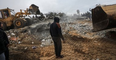 Palestinians search for bodies and survivors among the rubble of a destroyed house following Israeli airstrikes, Deir Al Balah, Gaza Strip, Palestine, Jan. 29, 2024. (EPA Photo)