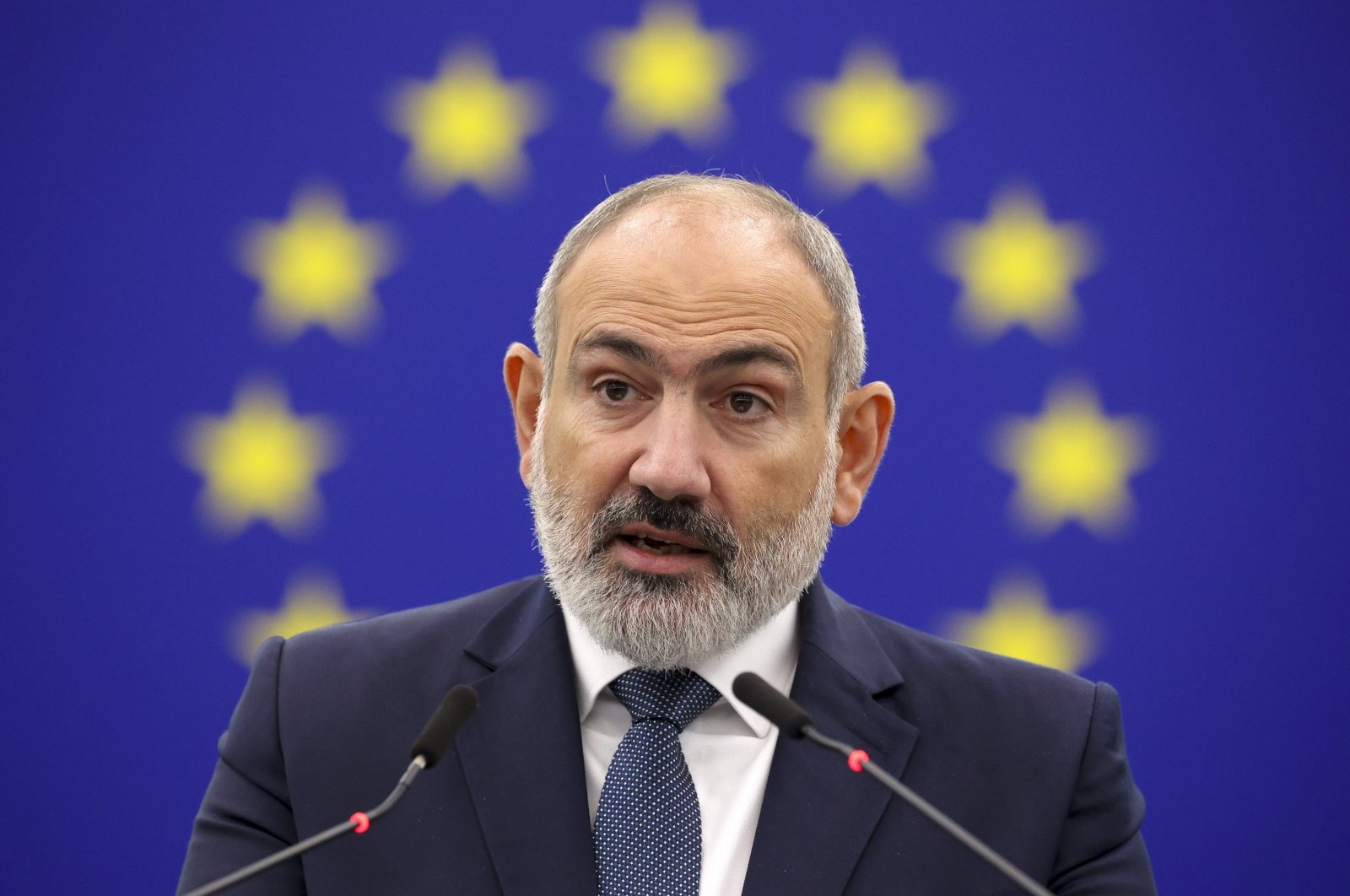 Armenian Prime Minister Nikol Pashinyan addresses the members of the European Parliament in Strasbourg, France, Oct. 17, 2023. (EPA File Photo)