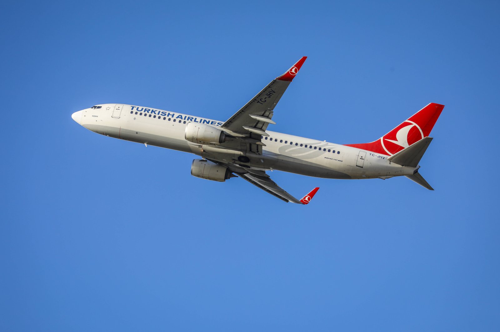 Turkish Airlines Boing 737 8F2 aircraft takes off at Düsseldorf Airport, Germany, Feb. 11, 2020. (Reuters Photo)