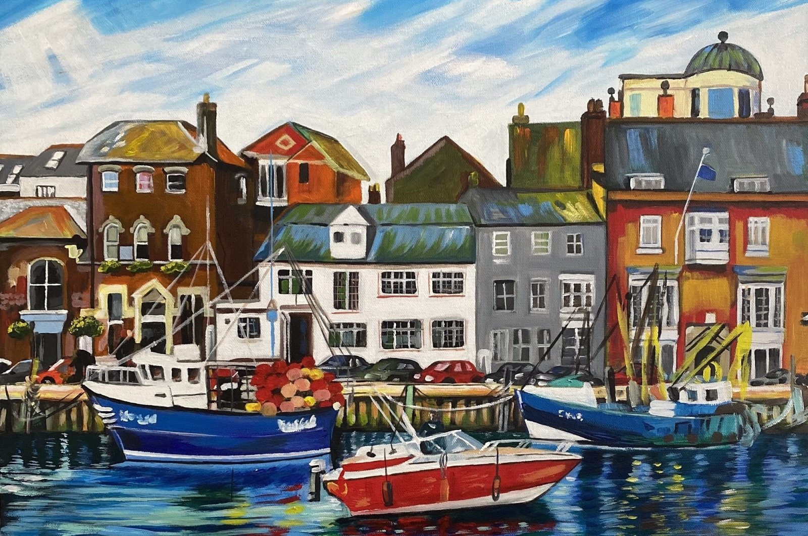 Alev Alkan Tüfek, &quot;Weymouth,&quot; acrylic on canvas, 70 by 70 centimeters. (Photo courtesy of YEE London)