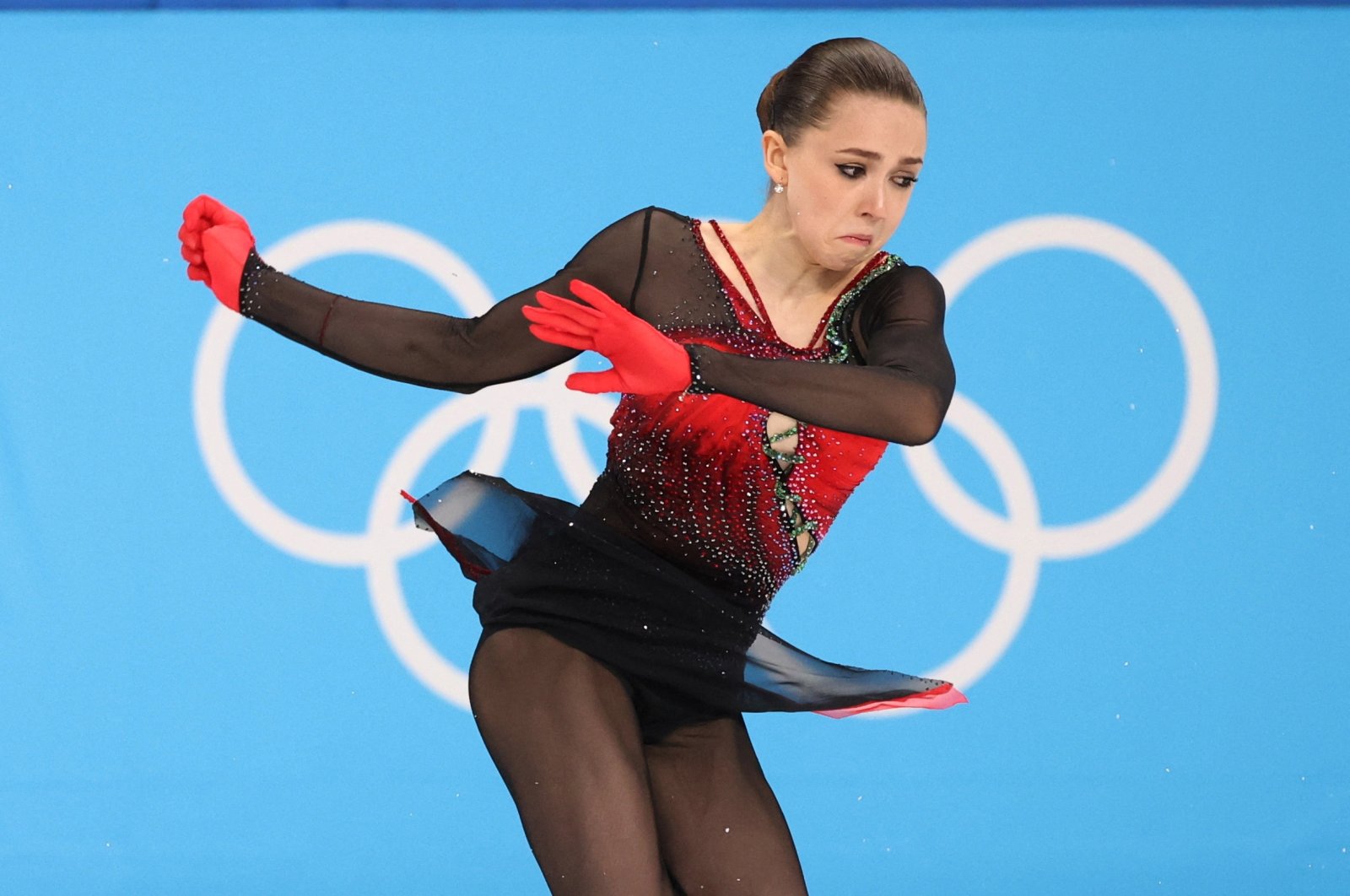 Russian figure skater Kamila Valieva in action during the Beijing Olympics at the Capital Indoor Stadium, Beijing, China, Feb. 17, 2022. (Reuters Photo) 