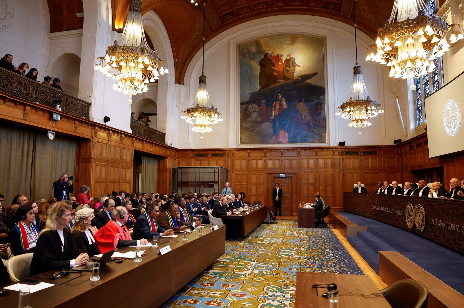 Judges at the International Court of Justice (ICJ) rule on emergency measures against Israel following its genocide case brought against it by South Africa, in The Hague, Netherlands, Jan. 26, 2024. (Reuters Photo)