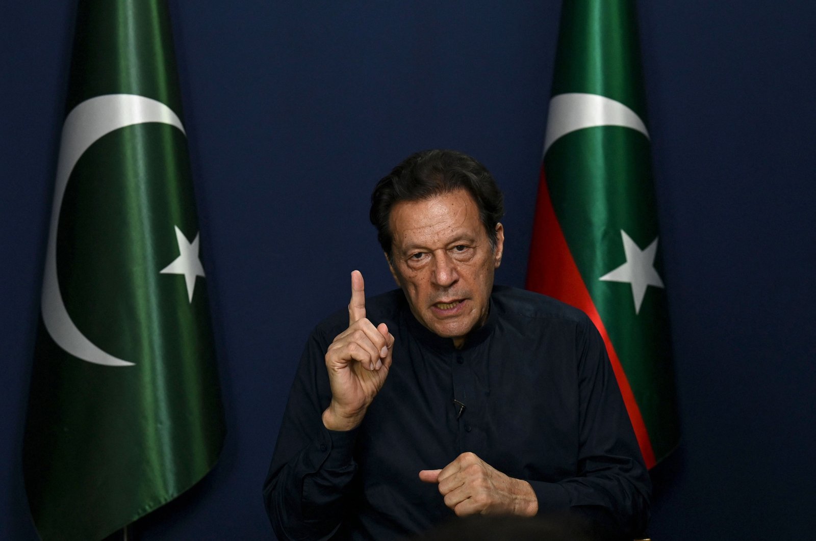 Former Pakistan Prime Minister Imran Khan gestures during an interview in Lahore, Pakistan, May 18, 2023. (AFP Photo)