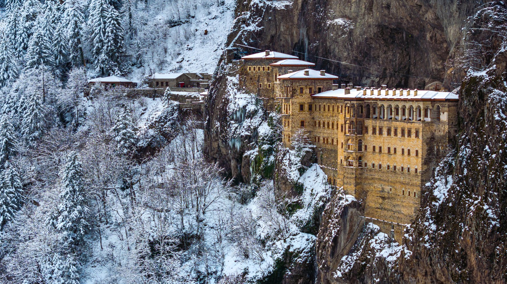 Türkiye's historic Sumela Monastery welcomes winter snow | Daily Sabah