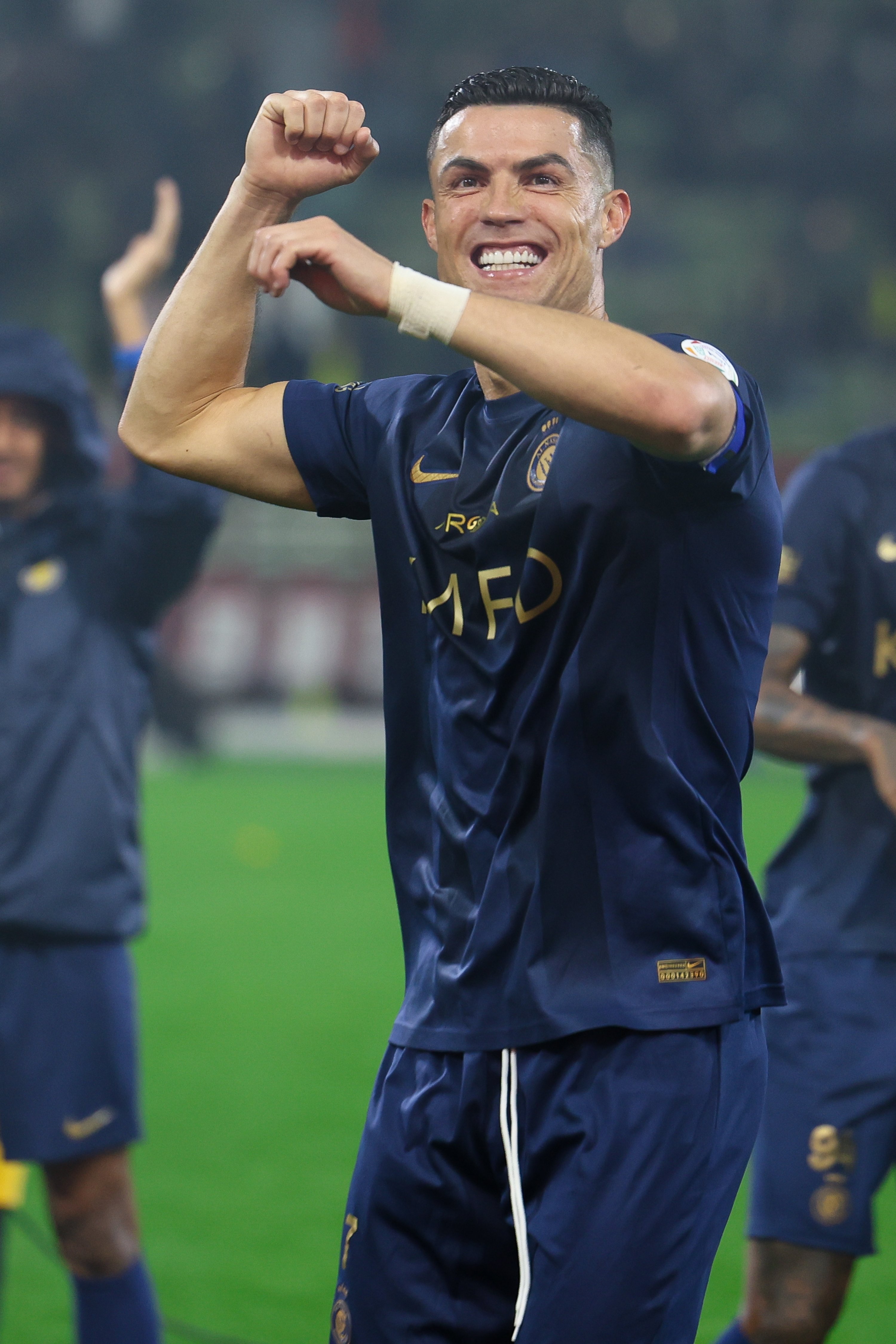 Al Nassr's Cristiano Ronaldo celebrates after winning the Saudi Pro League match between Al Taawoun and Al Nassr at King Abdullah Sport City Stadium, Buraydah, Saudi Arabia, Dec. 30, 2023. (Getty Images Photo)