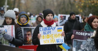 Relatives and friends of Ukrainian prisoners of war (POW) take part at a rally in Odesa, Ukraine, Nov. 26, 2022. (Reuters File Photo)