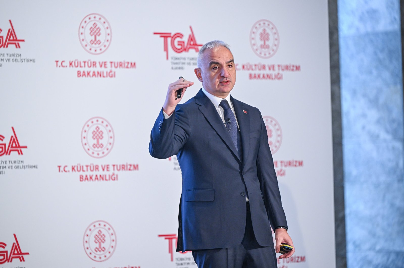 Culture and Tourism Minister Mehmet Nuri Ersoy held a press conference at the Atatürk Cultural Center and discussed tourism goals for 2024-2028, Istanbul, Türkiye, Jan. 31, 2024. (AA Photo)