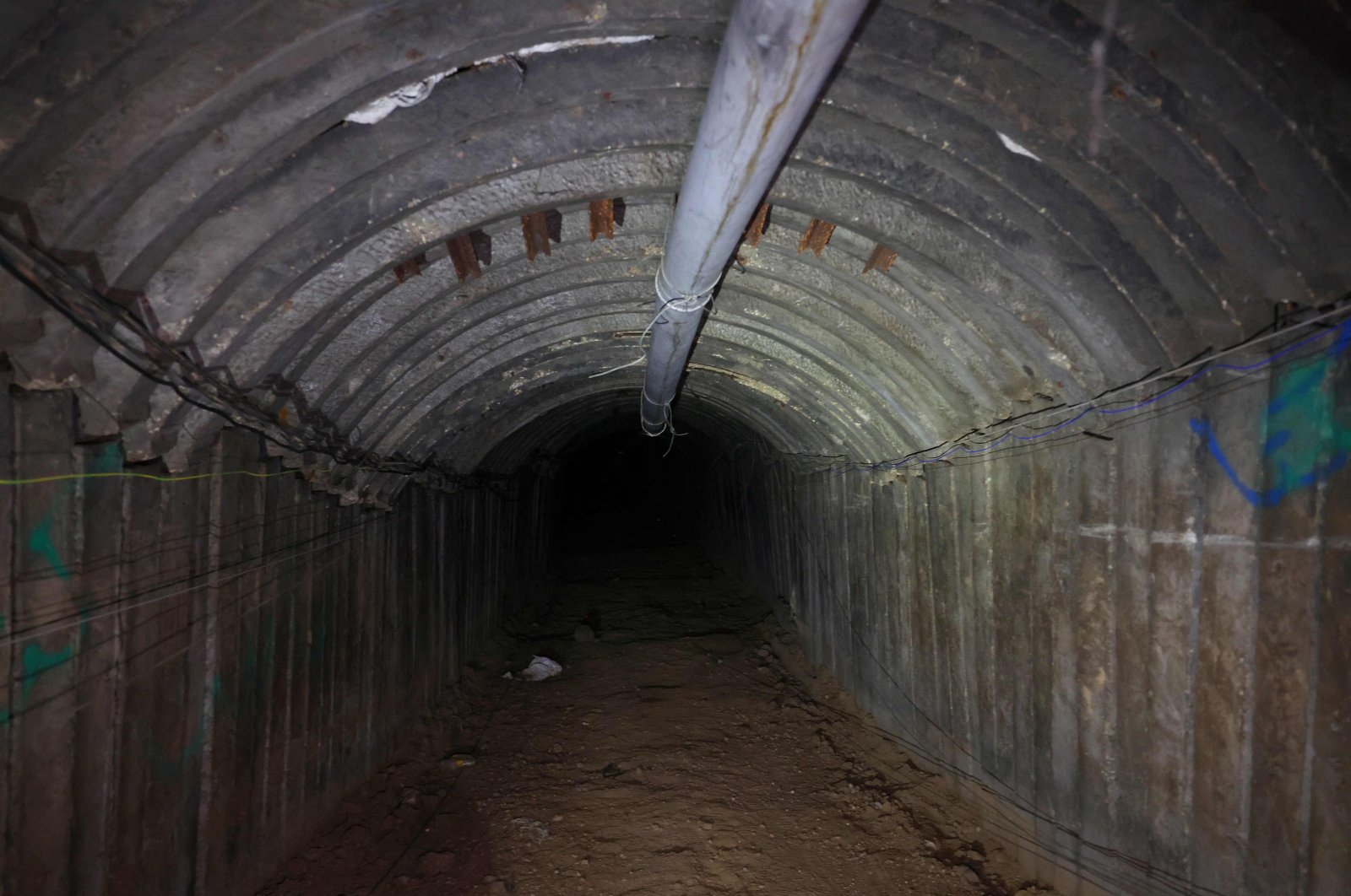 This picture taken during a media tour organized by the Israeli military on Dec. 15, 2023, shows a tunnel that Hamas reportedly used to attack Israel through the Erez border crossing on Oct. 7. (AFP Photo)