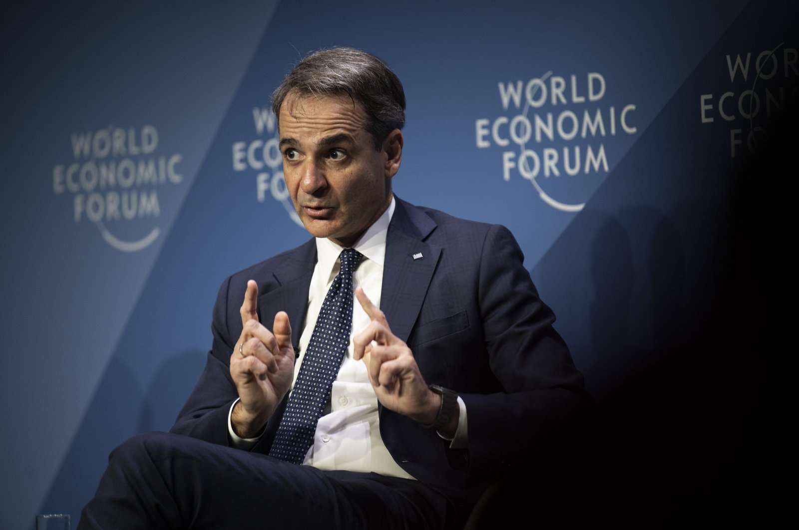 Greek Prime Minister Kyriakos Mitsotakis speaks during a panel session at the 54th annual meeting of the World Economic Forum (WEF), Davos, Switzerland, Jan. 18, 2024. (EPA Photo)