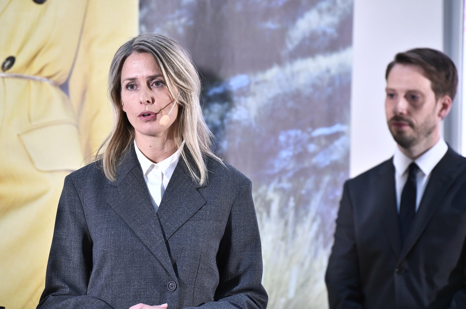 Outgoing Hennes &amp; Mauritz (H&amp;M) CEO Helena Helmersson (L) attends a press conference on the H&amp;M interim report, in Stockholm, Sweden, Jan. 31, 2024. (EPA Photo)