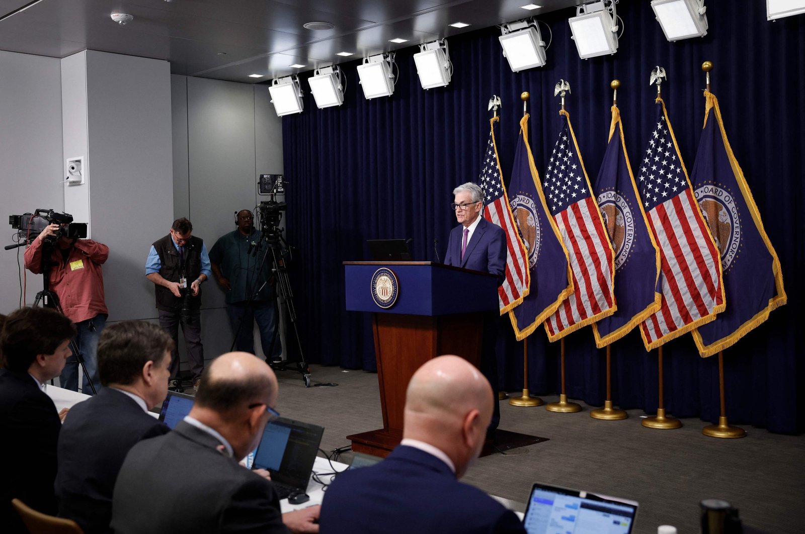 Federal Reserve Board Chairman Jerome Powell speaks during a news conference at the headquarters of the Federal Reserve on Jan. 31, 2024. (AFP Photo)