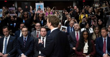 Mark Zuckerberg, CEO of Meta, speaks to victims and their family members as he testifies during the U.S. Senate Judiciary Committee hearing &quot;Big Tech and the Online Child Sexual Exploitation Crisis&quot; in Washington, U.S., Jan. 31, 2024. (AFP Photo)