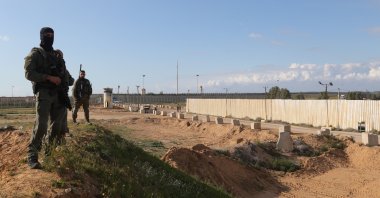 Border police watch over the Kerem Shalom border crossing, southern Israel, Jan. 29, 2024. (EPA Photo)