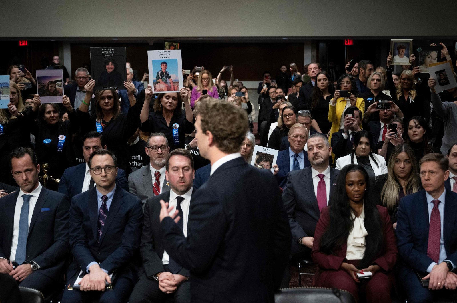 Mark Zuckerberg, CEO of Meta, speaks to victims and their family members as he testifies during the U.S. Senate Judiciary Committee hearing &quot;Big Tech and the Online Child Sexual Exploitation Crisis&quot; in Washington, U.S., Jan. 31, 2024. (AFP Photo)