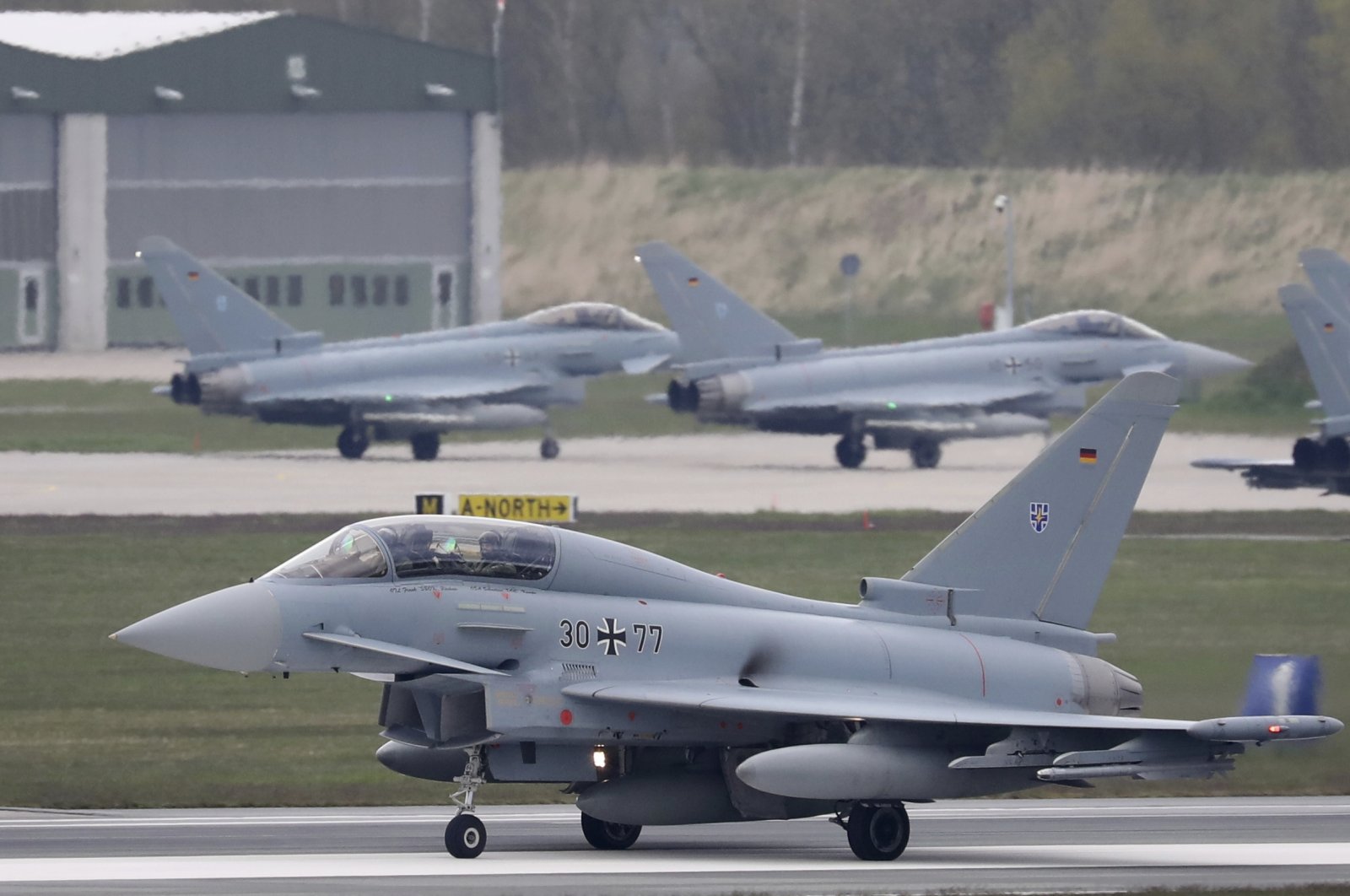 A Eurofighter from the German Air Force Weapons School takes off for an exercise in Large, Germany, April 30, 2021. (AFP Photo)