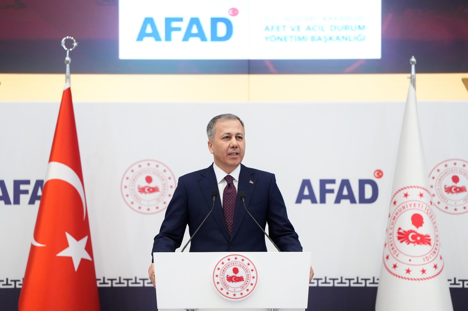 Interior Minister Ali Yerlikaya speaks at a news conference of the Disaster and Emergency Management Authority (AFAD), Ankara, Türkiye, Feb. 2, 2024. (AA Photo)