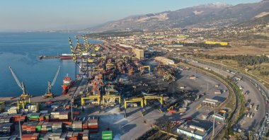 A view of Iskenderun port with burned containers due to an earthquake-caused fire, Hatay, southeastern Türkiye, Feb. 14, 2023. (AA Photo)