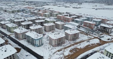 An aerial view of houses under construction by the Housing Development Administration (TOKI) after the Feb. 6 earthquakes, Kahramanmaraş, southern Türkiye, Feb. 4, 2024. (Courtesy of Emre Demir)