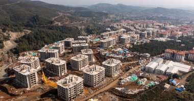 An aerial view shows new residential buildings being constructed after last year's devastating earthquake in Hatay province, southern Türkiye, Feb. 2, 2024. (Reuters Photo)