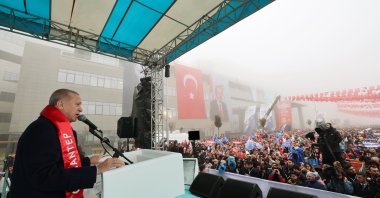 President Recep Tayyip Erdoğan speaks at the hospital inauguration ceremony in Gaziantep, southeastern Türkiye, Feb. 4, 2024. (AA Photo)