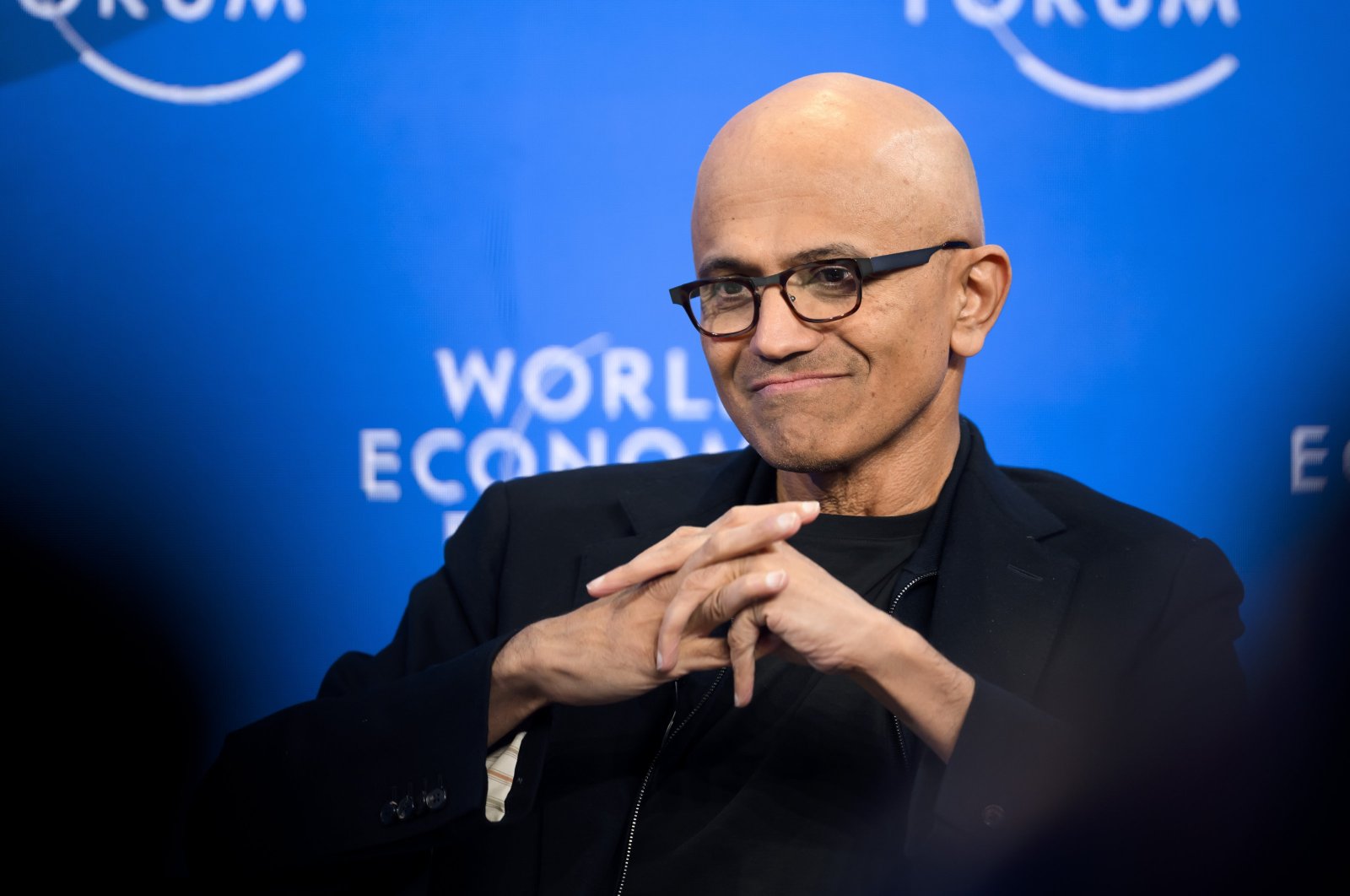 Chairperson and Chief Executive Officer of Microsoft Satya Nadella speaks during a panel session at the 54th annual meeting of the World Economic Forum, WEF, Davos, Switzerland, Jan. 16, 2024. (EPA Photo)