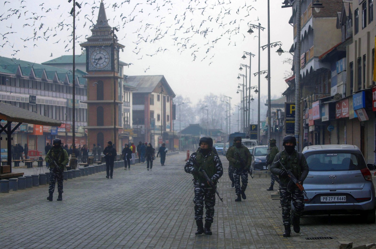 Indian paramilitary soldiers patrol a street in Srinagar, the summer capital of Kashmir, Jan. 26, 2023. (EPA Photo)