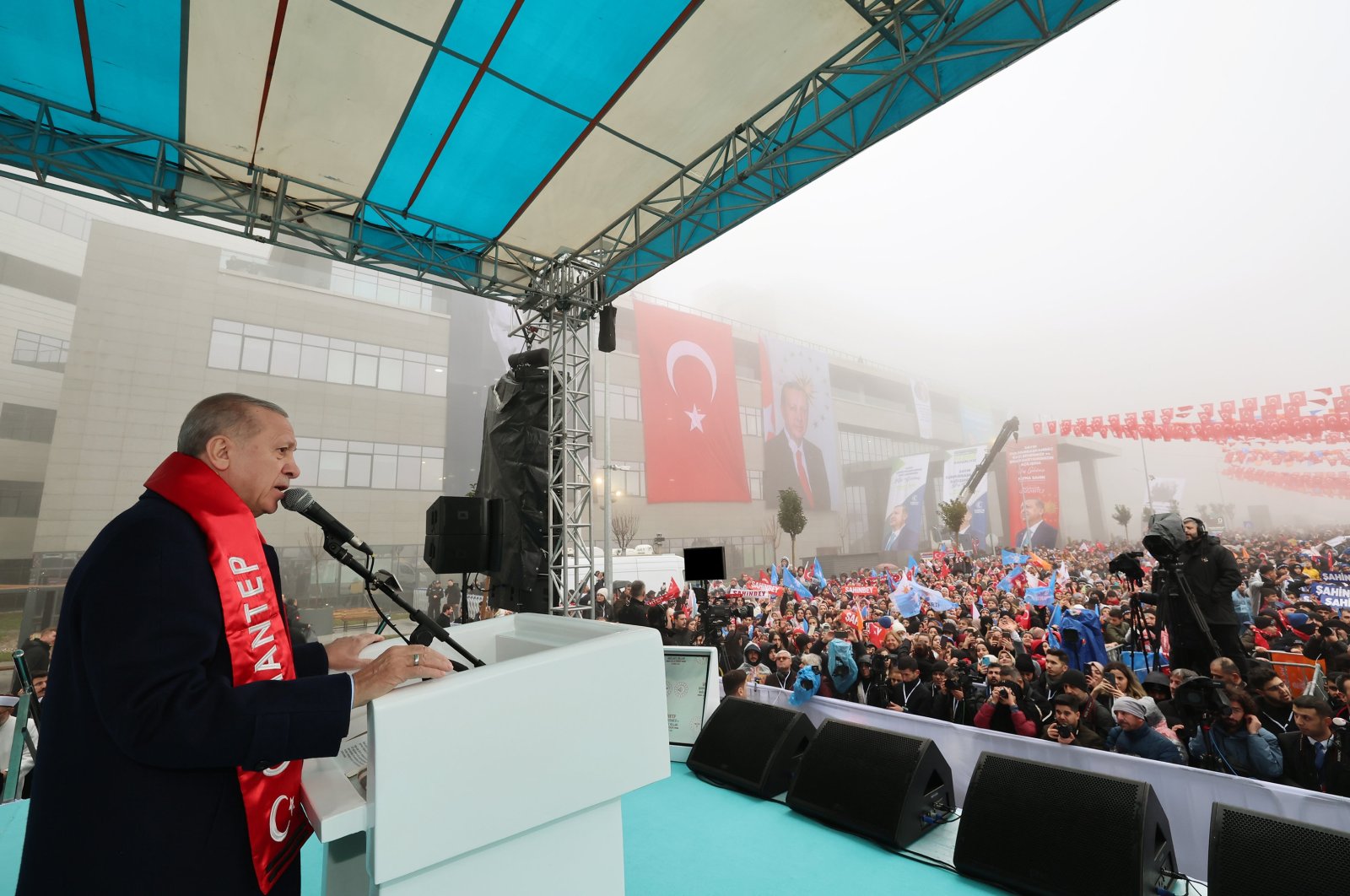 President Recep Tayyip Erdoğan speaks at the hospital inauguration ceremony in Gaziantep, southeastern Türkiye, Feb. 4, 2024. (AA Photo)