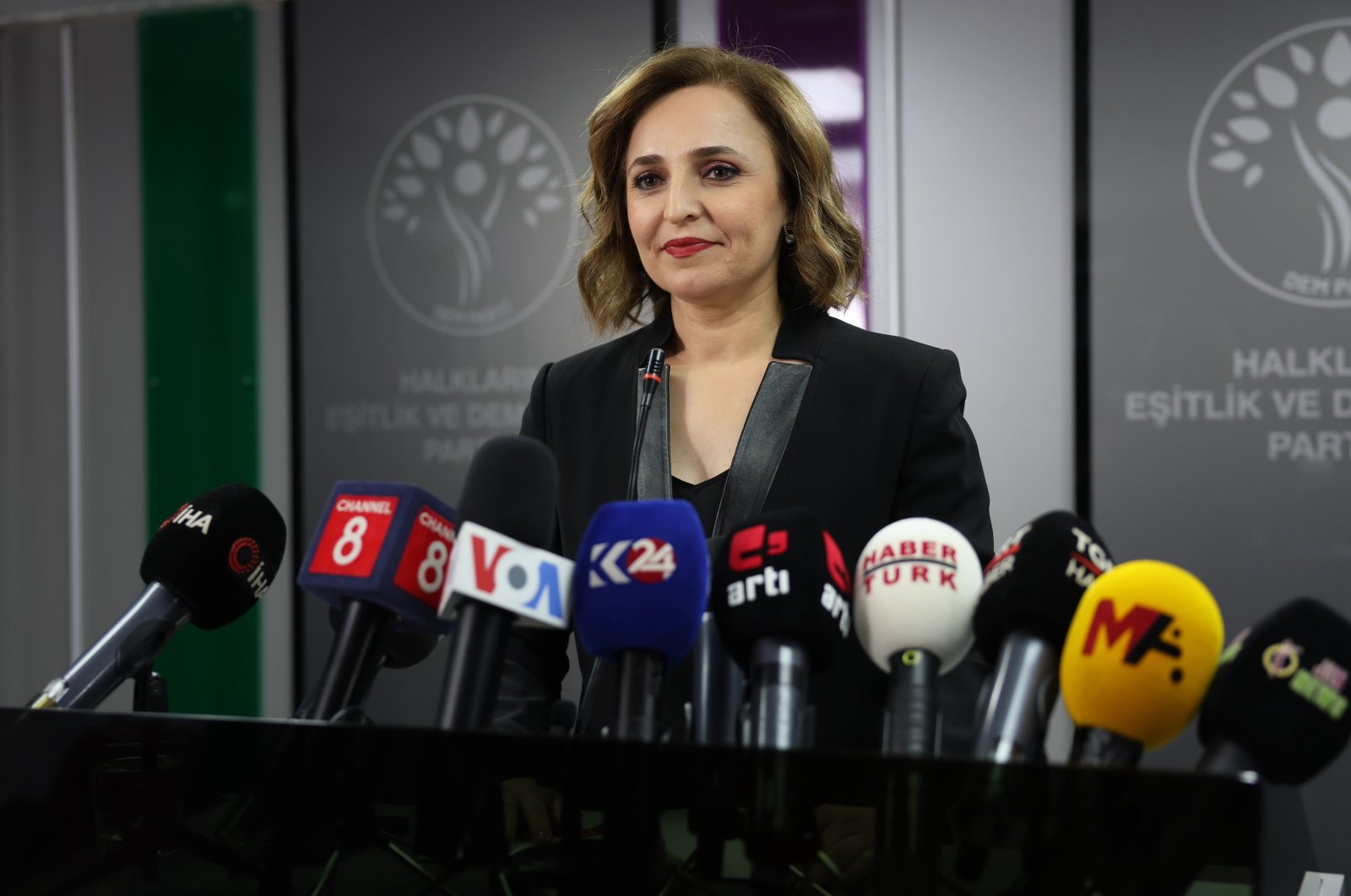 YSP spokesperson Ayşegül Doğan announced the party&#039;s election decision at a news conference in the capital Ankara, Türkiye, Feb. 4, 2024. (DHA Photo)