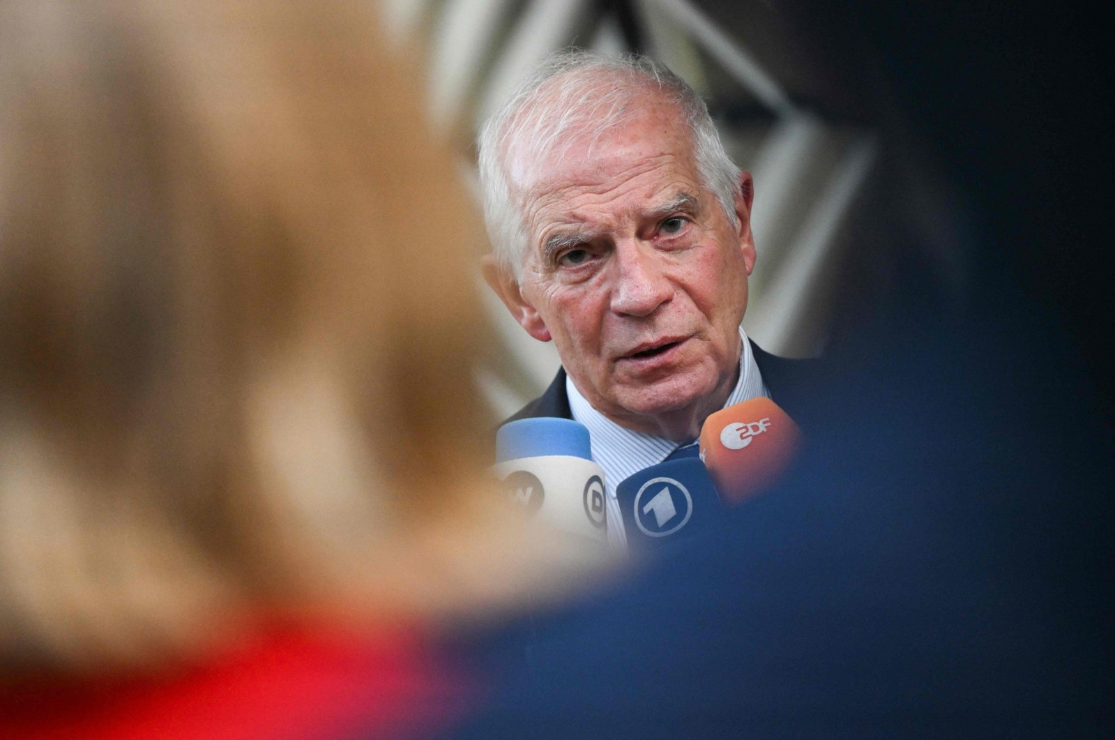 EU foregin policy chief Josep Borrell speaks to media in Brussels, Belgium, Feb. 1, 2024. (AFP Photo)