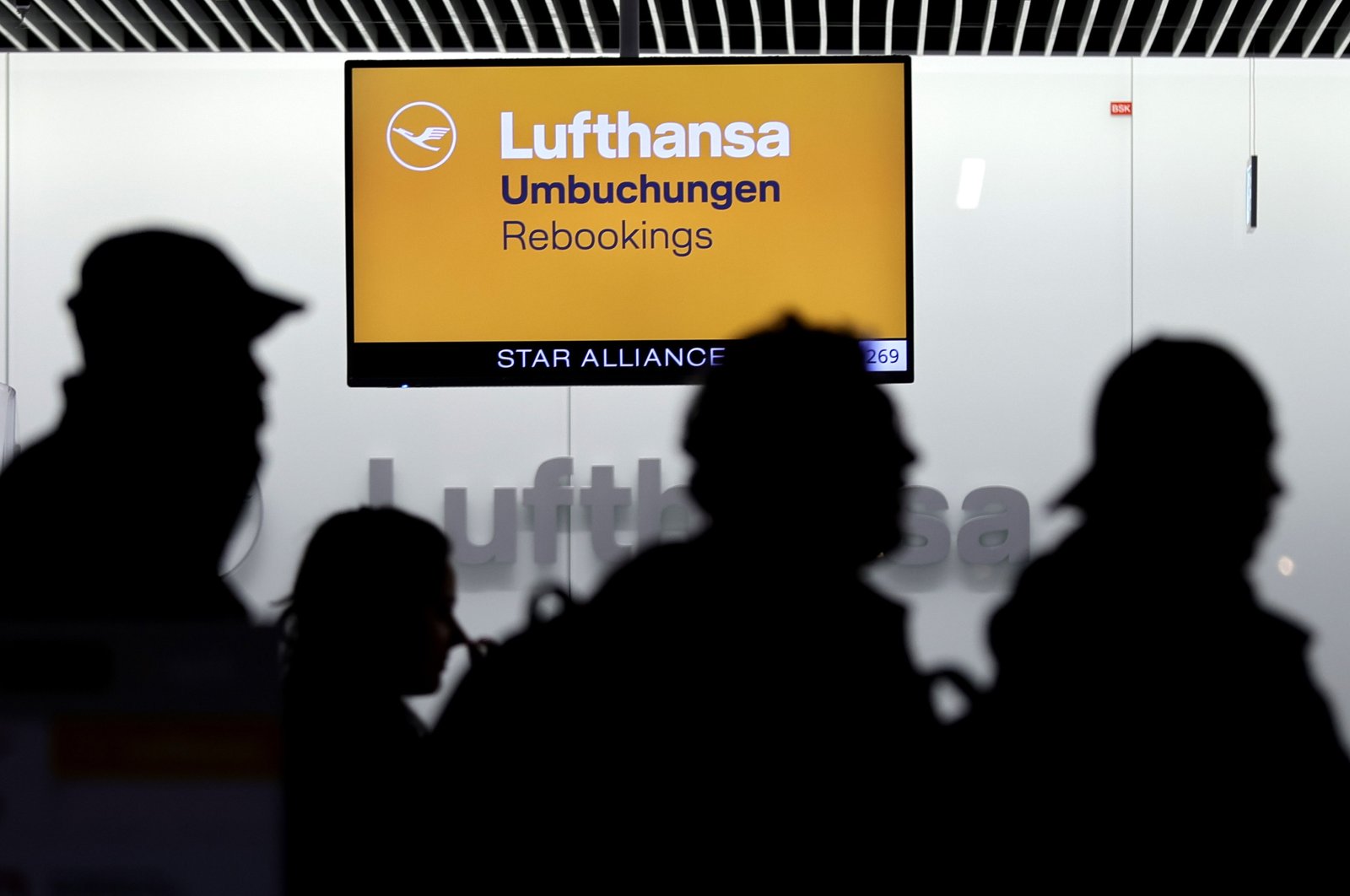 A display board of Lufthansa during a strike of aviation security staff at the airport in Frankfurt, Germany, Feb. 1, 2024. (EPA Photo)