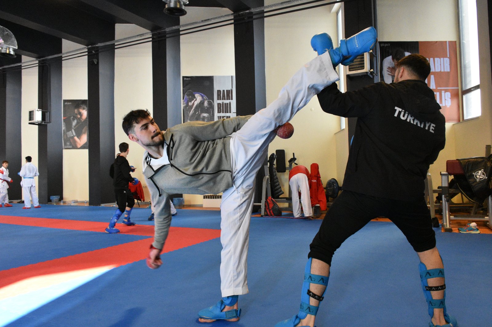 Turkish karateka, Yusuf Eren Temizel, trains for the Youth and Under-21 European Championships, Erzurum, Türkiye, Feb. 5, 2024. (AA Photo)