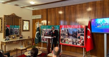 Pakistan's Ambassador Yousaf Junaid speaks at the event, in the capital Ankara, Türkiye, Feb. 5, 2024. (DHA Photo)