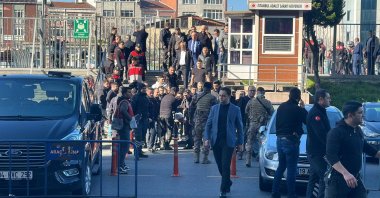 Crowds gather at the gates of Çağlayan Courthouse after a shooting in Istanbul, Türkiye, Feb. 6, 2024. (DHA Photo)