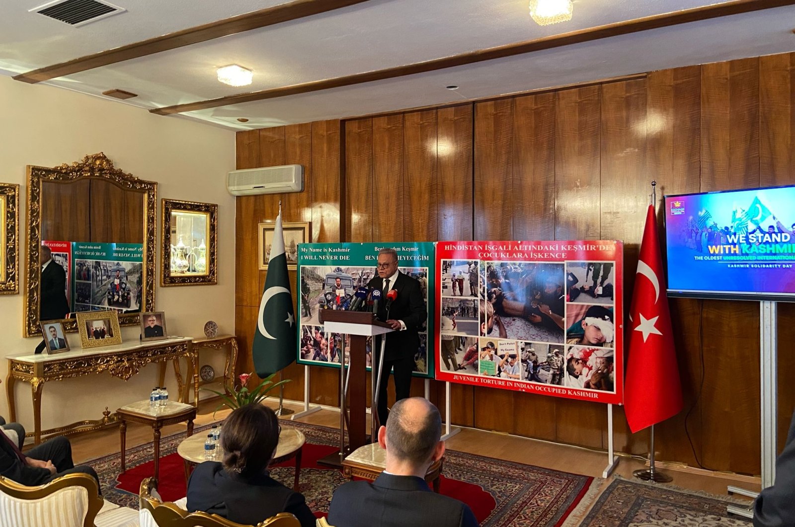 Pakistan&#039;s Ambassador Yousaf Junaid speaks at the event, in the capital Ankara, Türkiye, Feb. 5, 2024. (DHA Photo)