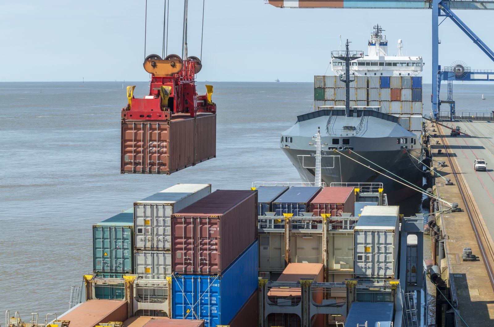 Aerial view of containers in a port in the Aegean region, Türkiye, Feb. 5, 2024. (IHA Photo)