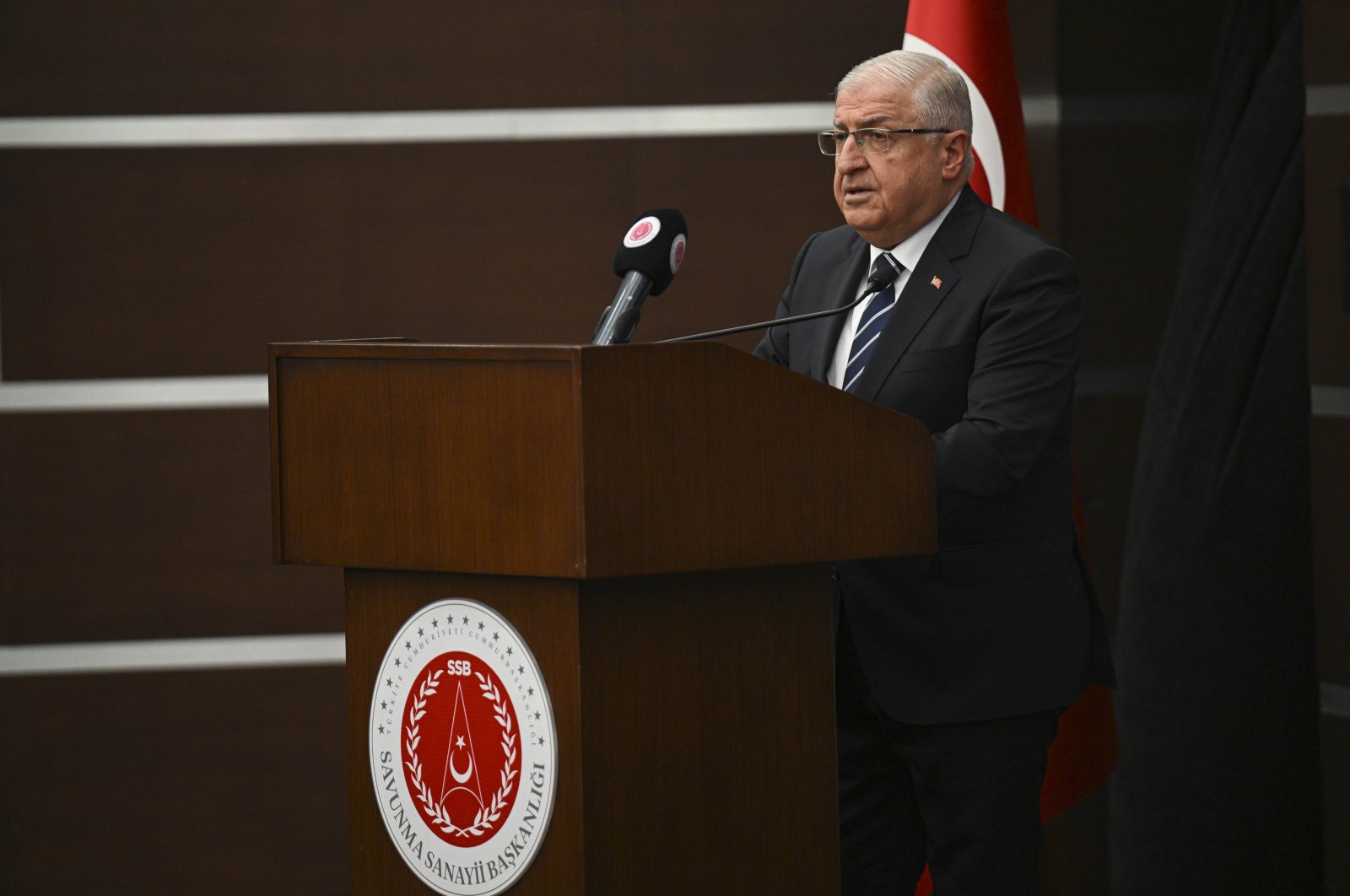 Defense Minister Yaşar Güler speaks at an event in the capital, Ankara, Türkiye, Feb. 3, 2024. (AA Photo)