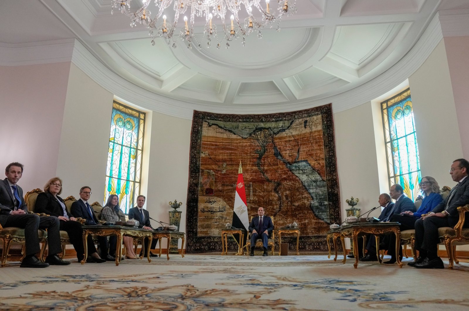 U.S. Secretary of State Antony Blinken and his delegation meet with Egyptian President Abdel Fattah Al-Sissi, in Cairo, Egypt, Feb. 6, 2024. (Reuters Photo)