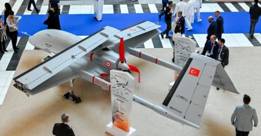 Bayraktar TB3 UCAV is exhibited at the UMEX 2024 International Unmanned Systems Exhibition and Conference, Abu Dhabi, United Arab Emirates, Jan. 23, 2024. (AA Photo)