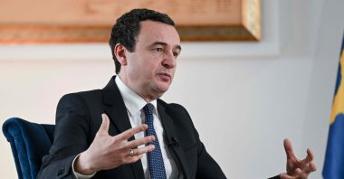 Kosovo’s Prime Minister Albin Kurti speaks during an interview with AFP in Pristina on Feb. 7, 2024. (AFP Photo)